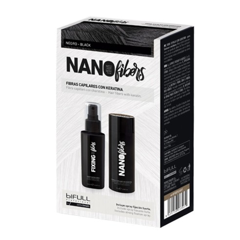 Black Hair Fiber + Pack Nano Fibres Fixateur -Fibres capillaires -Bifull