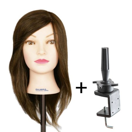 Pacote de cabeça de manequim de cabeleireiro de cabelo natural 35-40cm + suporte -Utensílios -Giubra