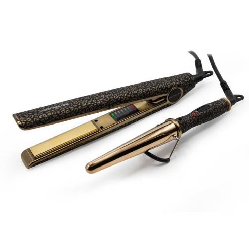 Corioliss Kit C1 Ferro Digitale + Mini Arricciacapelli Gold Leopard -Piastre per capelli, arricciacapelli e bigodini -Corioliss