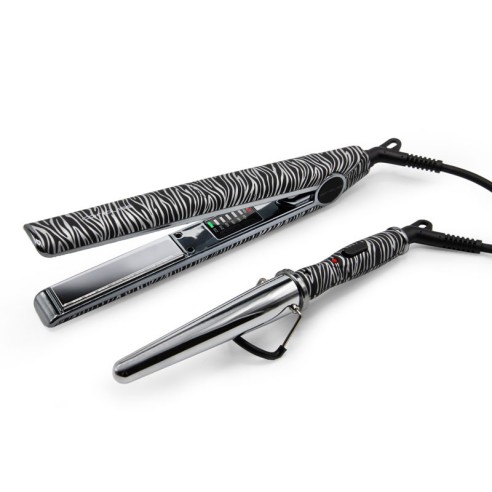 Corioliss Kit C1 Ferro Digital + Mini Modelador Zebra Prateado -Alisadores, pinças e rolos de cabelo -Corioliss