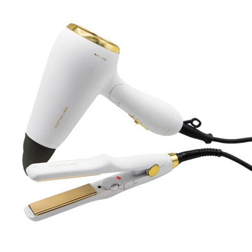 Kit Corioliss Plancha C-TRIP + Secador Flow Travel White Gold -Planchas para el pelo, Tenacillas y Rizadores -Corioliss