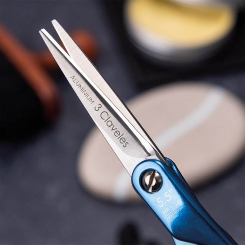 Tijera de corte peluquero Dur 5.5" Azul -Tijeras y Navajas de peluquería -3 Claveles