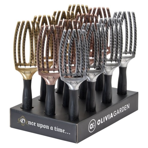 Display Fingerbrush Boar & Nylon Trinity Bronze 12 Unidades -Pincéis -Olivia Garden