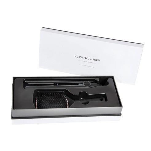 Kit de ferro Corioliss C1 + escova de remo preta cromada -Alisadores, pinças e rolos de cabelo -Corioliss