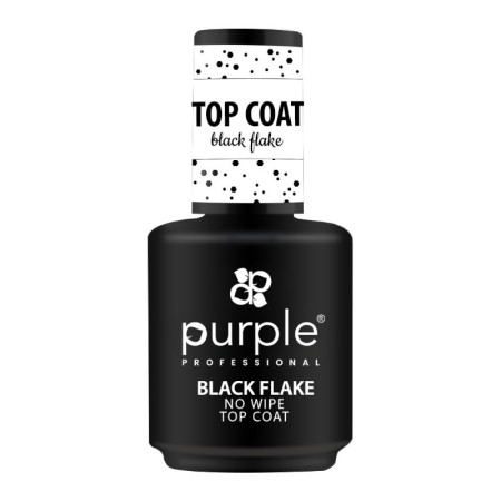 Top Coat Purple Professional com Flocos Pretos Sem Limpeza 15ml -Top Coats -Purple Professional