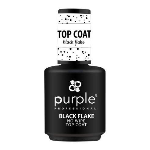 Purple Professional Top Coat Black Flake No Wipe 15ml -Top Coats -Purple Professional