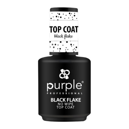 Purple Professional Top Coat Black Flake No Wipe 15ml -Top Coats -Purple Professional