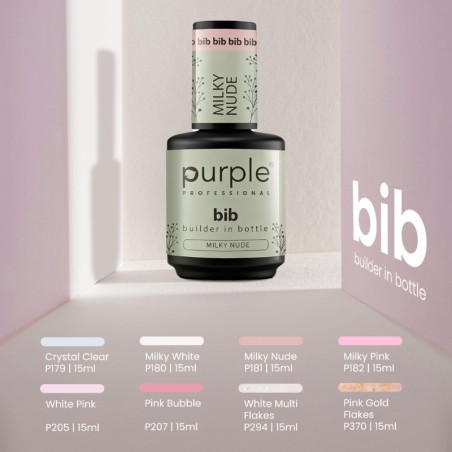 BIB Builder Gel in milchig-weißer Flasche, 15 ml -Gel und Acryl -Purple Professional