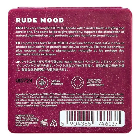 Pâte mate Hairmate Rude Mood 75 g -Cires, onguents et gommes -Hairmate