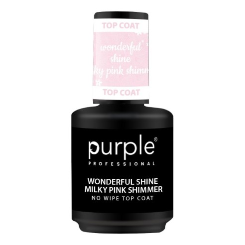 Top Coat Purple Professional Wonderful Shine Milky Pink Shimmer , 15 ml -Top Coats -Purple Professional