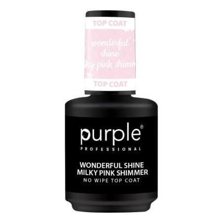 Top Coat Wonderful Shine Milky Pink Shimmer 15ml -Bases y Top Coats -Purple Professional