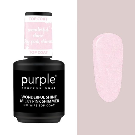 Top Coat Wonderful Shine Milky Pink Shimmer 15ml -Bases y Top Coats -Purple Professional