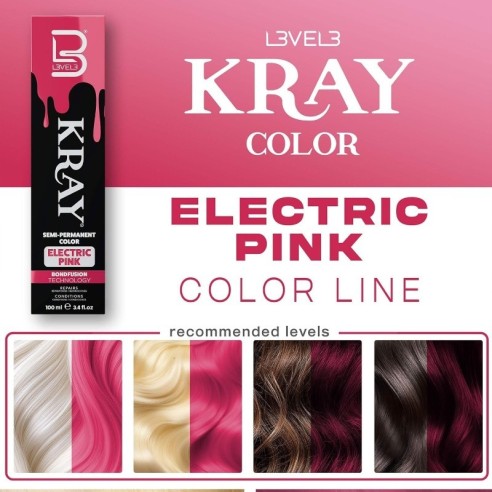 Tinta semipermanente para cabelo KRAY com aloe vera - Electric Pink -Corantes de coloração direta -L3vel3