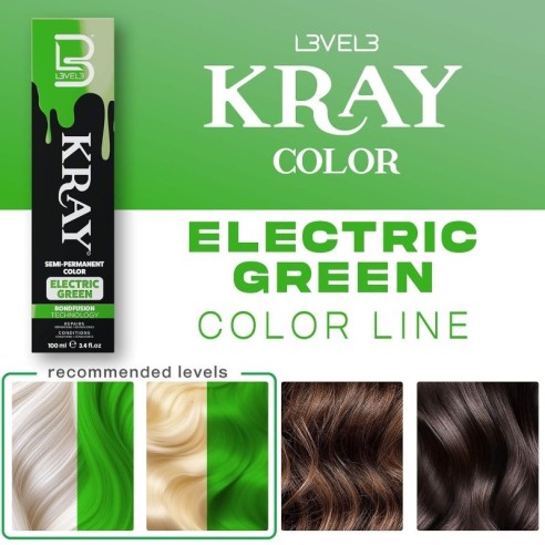 KRAY Tinte semipermanente con aloe vera - Electric Green -Tintes de coloración directa -L3vel3
