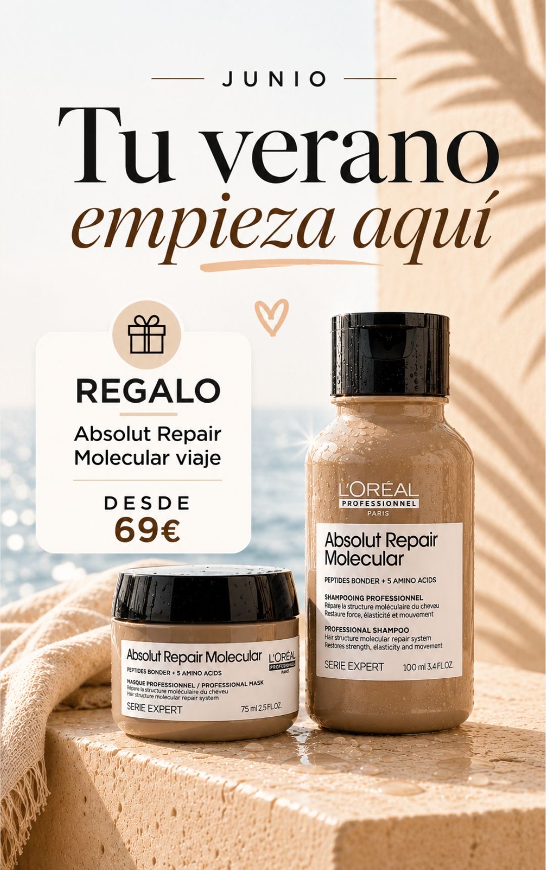Regalo de champ&uacute; y mascarilla Absolut Repair Molecular en formato viaje
